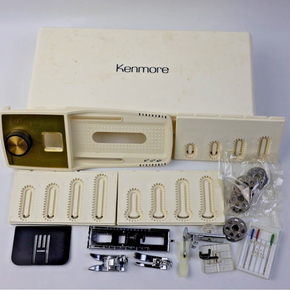 Vintage Sears Kenmore Buttonholer Attachment Templates, Presser Feet, Bobbins